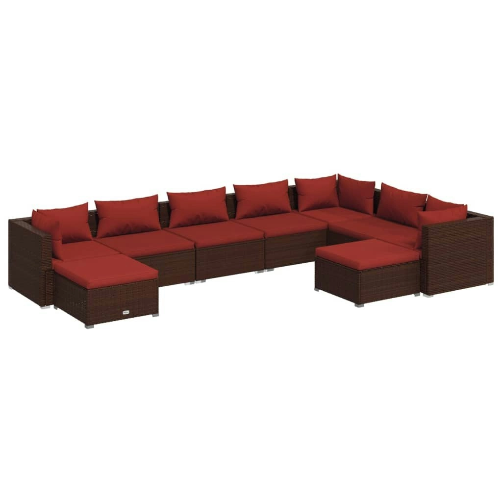 9 Piece Garden Lounge Set with Cushions Poly Rattan Brown 3102675