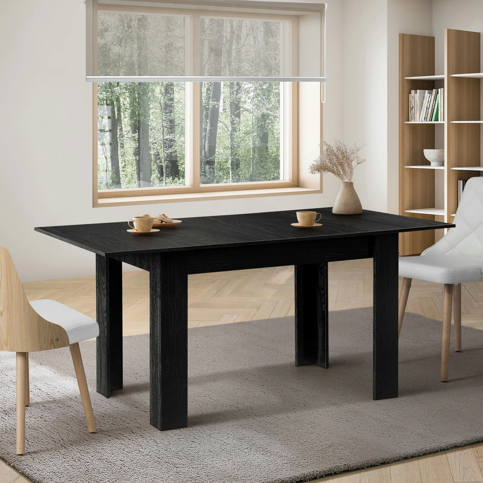 Oikiture 160cm Extendable Dining Table Kitchen Restaurant Cafe Table Black