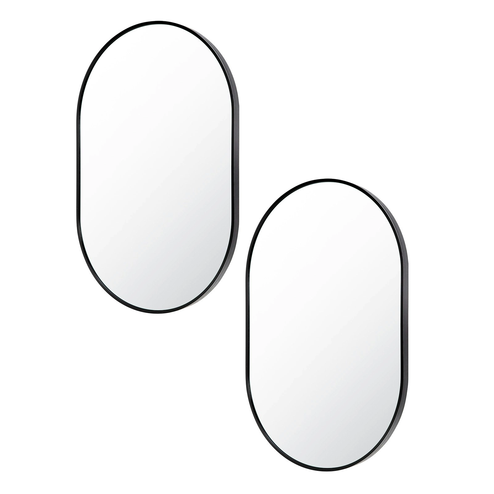 2 Set 50x75cm Wall Mirror Oval Bathroom - BLACK