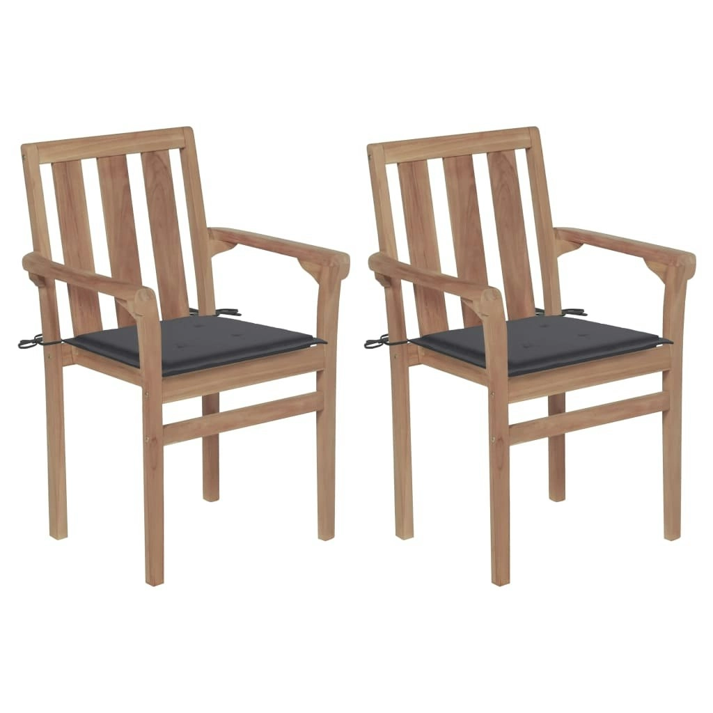 Garden Chairs 2 pcs with Anthracite Cushions Solid Teak Wood 3062208