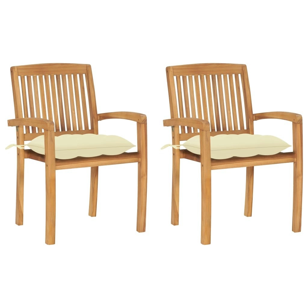 Garden Chairs 2 pcs with Cream White Cushions Solid Teak Wood 3063269