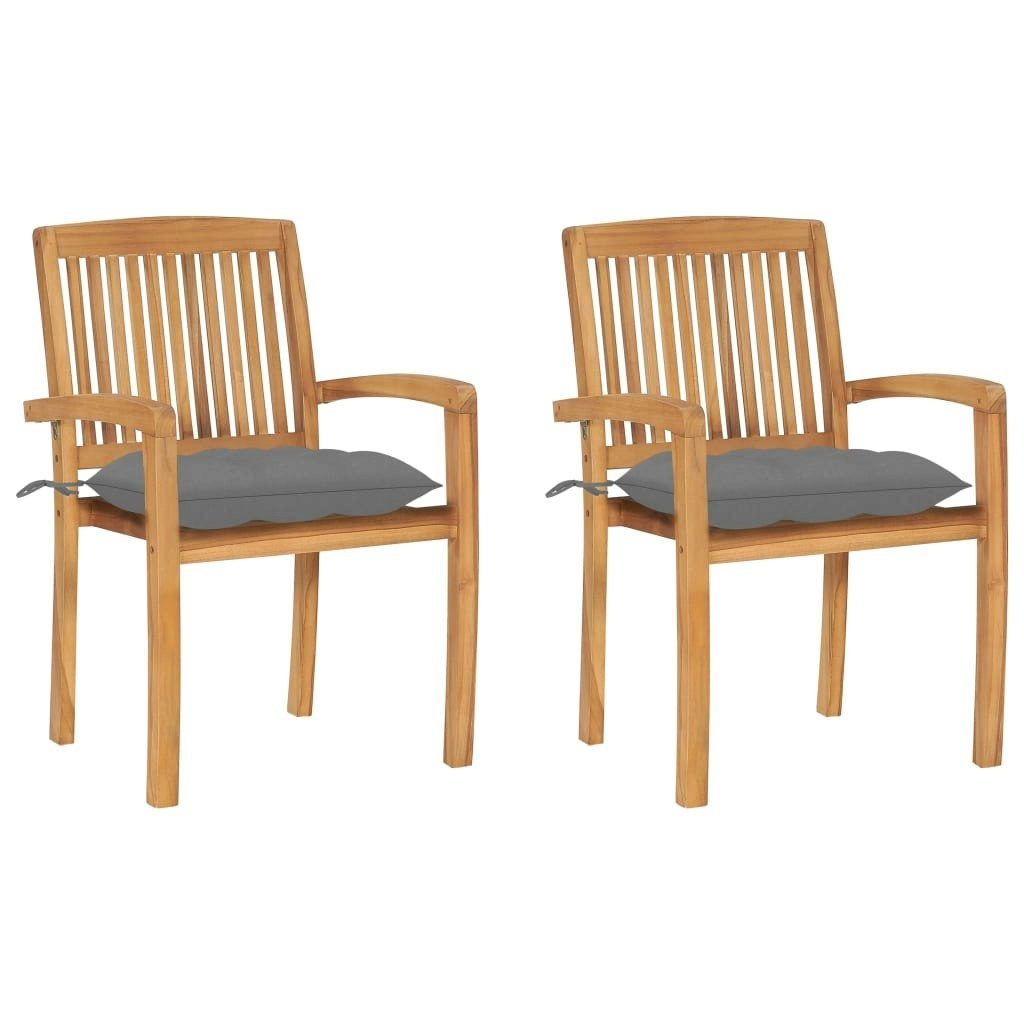 Garden Chairs 2 pcs with Grey Cushions Solid Teak Wood 3063268