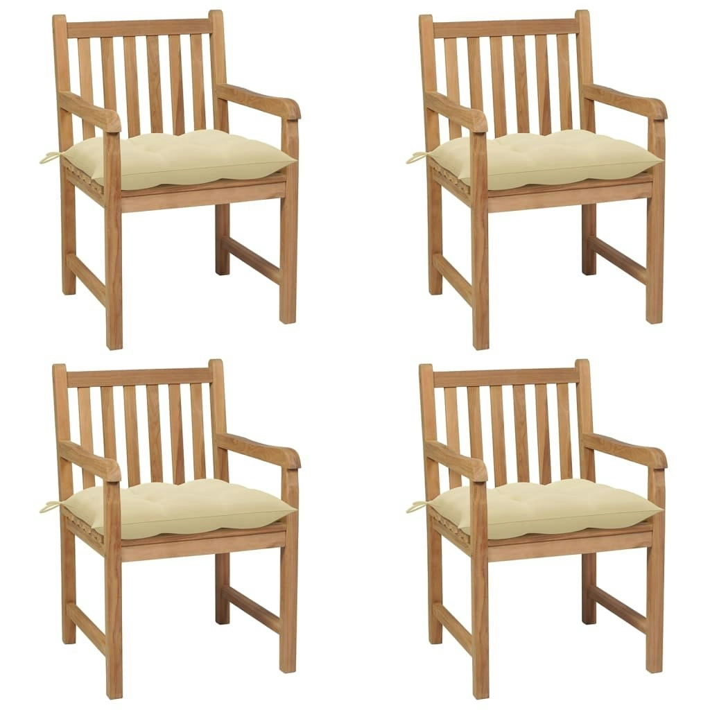 Garden Chairs 4 pcs with Cream White Cushions Solid Teak Wood 3073021