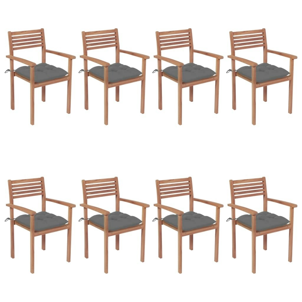 Stackable Garden Chairs with Cushions 8 pcs Solid Teak Wood 3072616