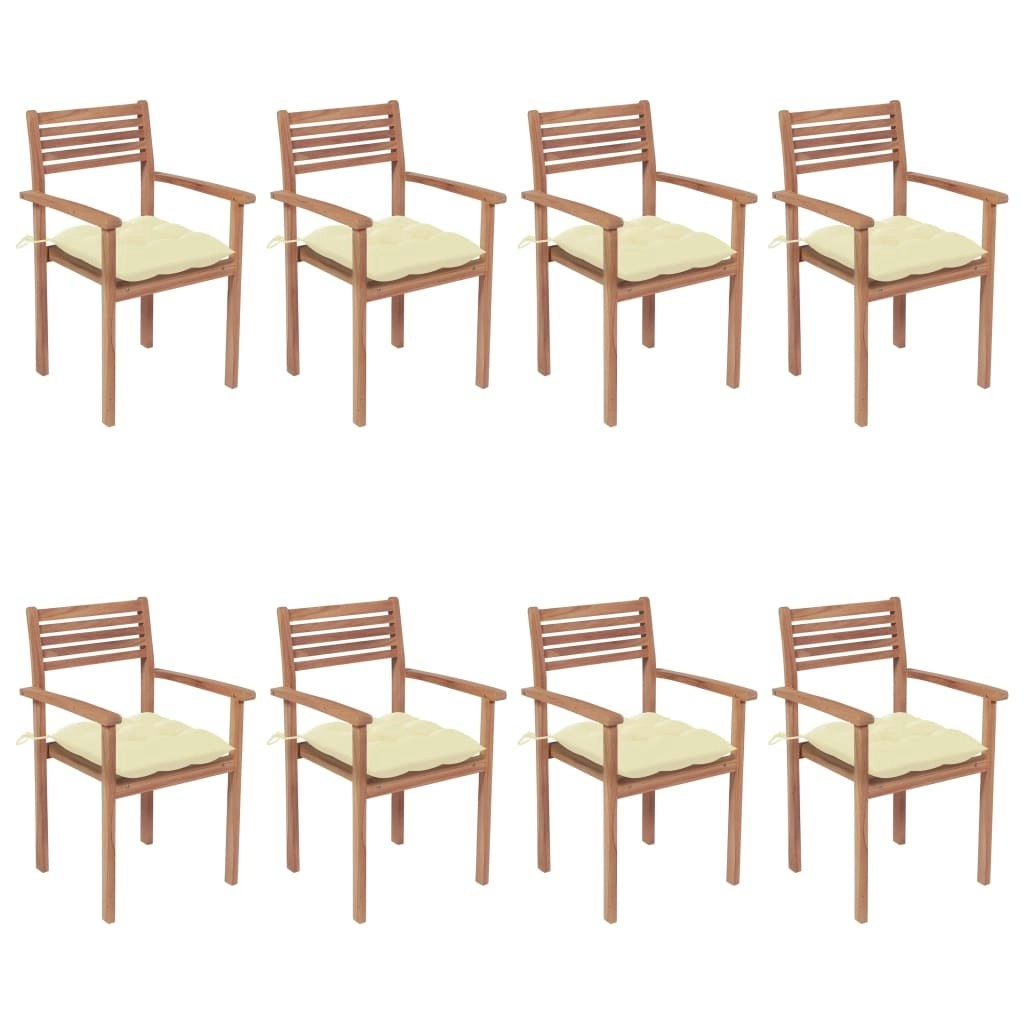 Stackable Garden Chairs with Cushions 8 pcs Solid Teak Wood 3072617