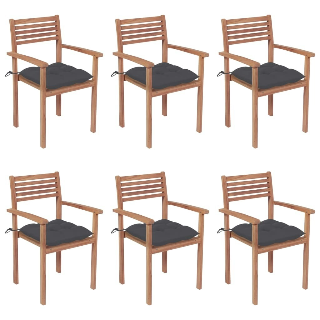 Stackable Garden Chairs with Cushions 6 pcs Solid Teak Wood 3072587