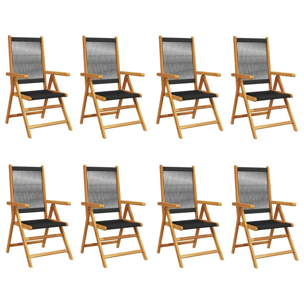 Reclining Garden Chairs 8 pcs Black Solid Wood Acacia 3214531