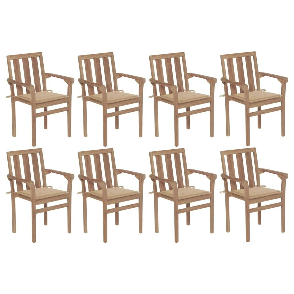 Stackable Garden Chairs with Cushions 8 pcs Solid Teak Wood 3073436