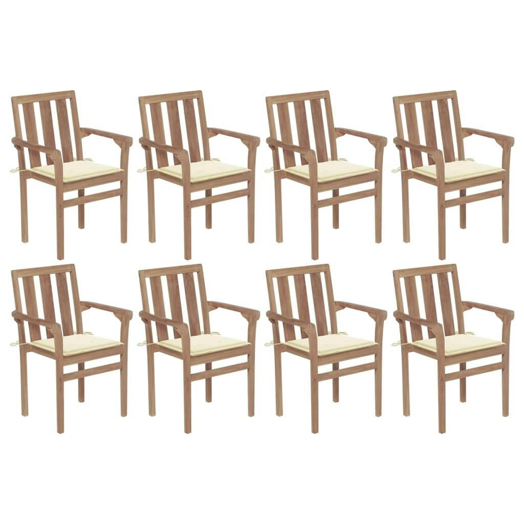 Stackable Garden Chairs with Cushions 8 pcs Solid Teak Wood 3073435