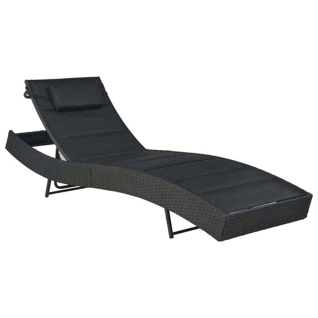 Sun Lounger Poly Rattan and Textilene Black 44896