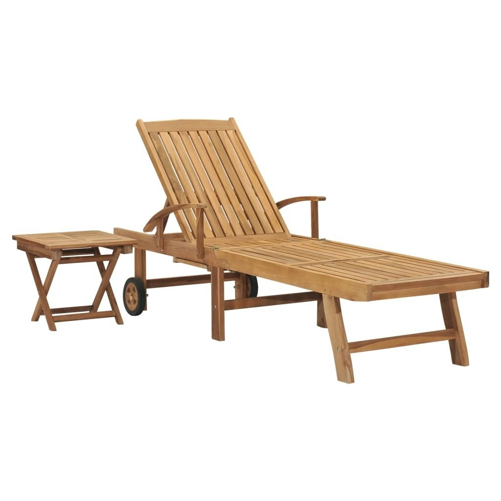 Sun Lounger with Table Solid Teak Wood 48017