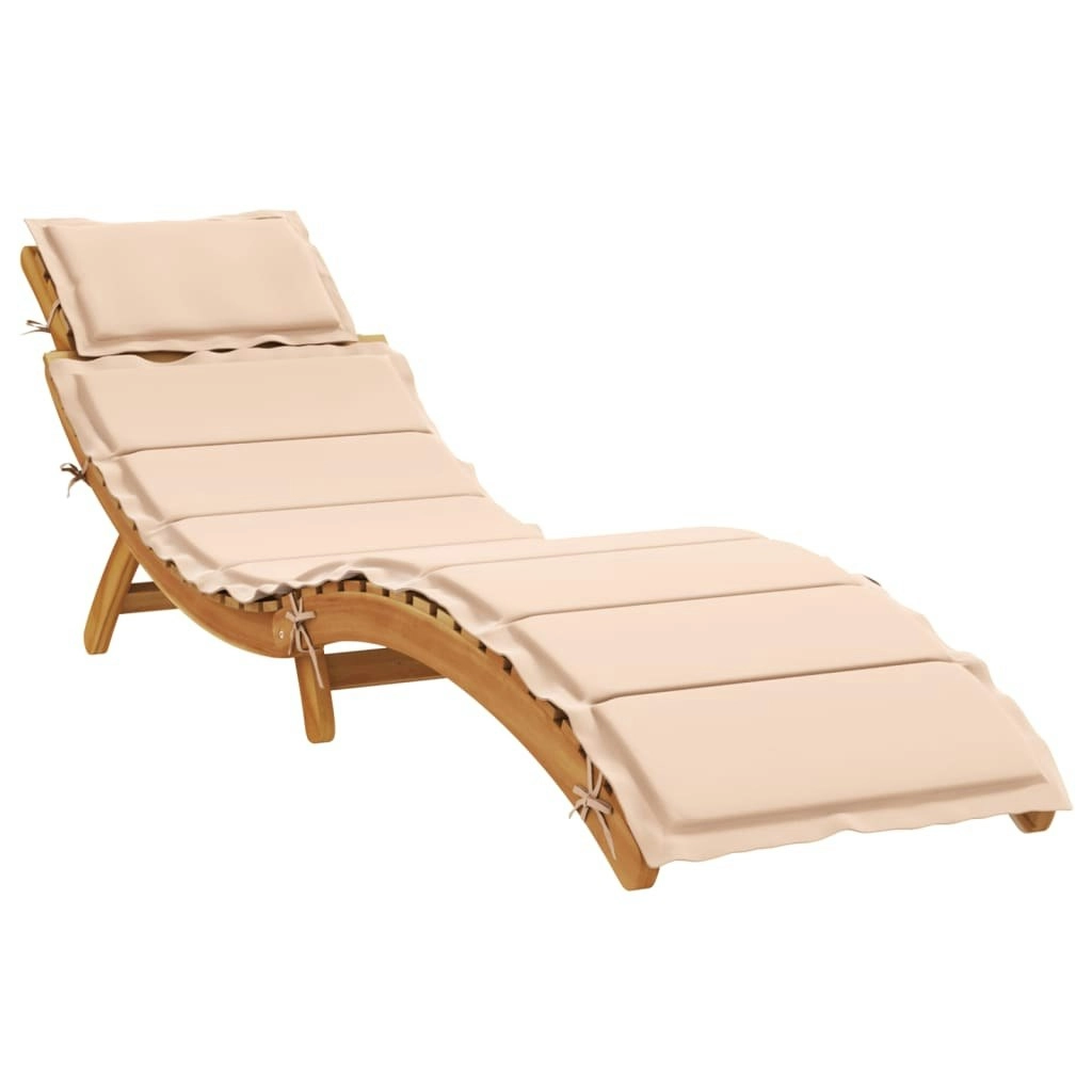 Sun Lounger with Cushion Beige Solid Wood Acacia 367635