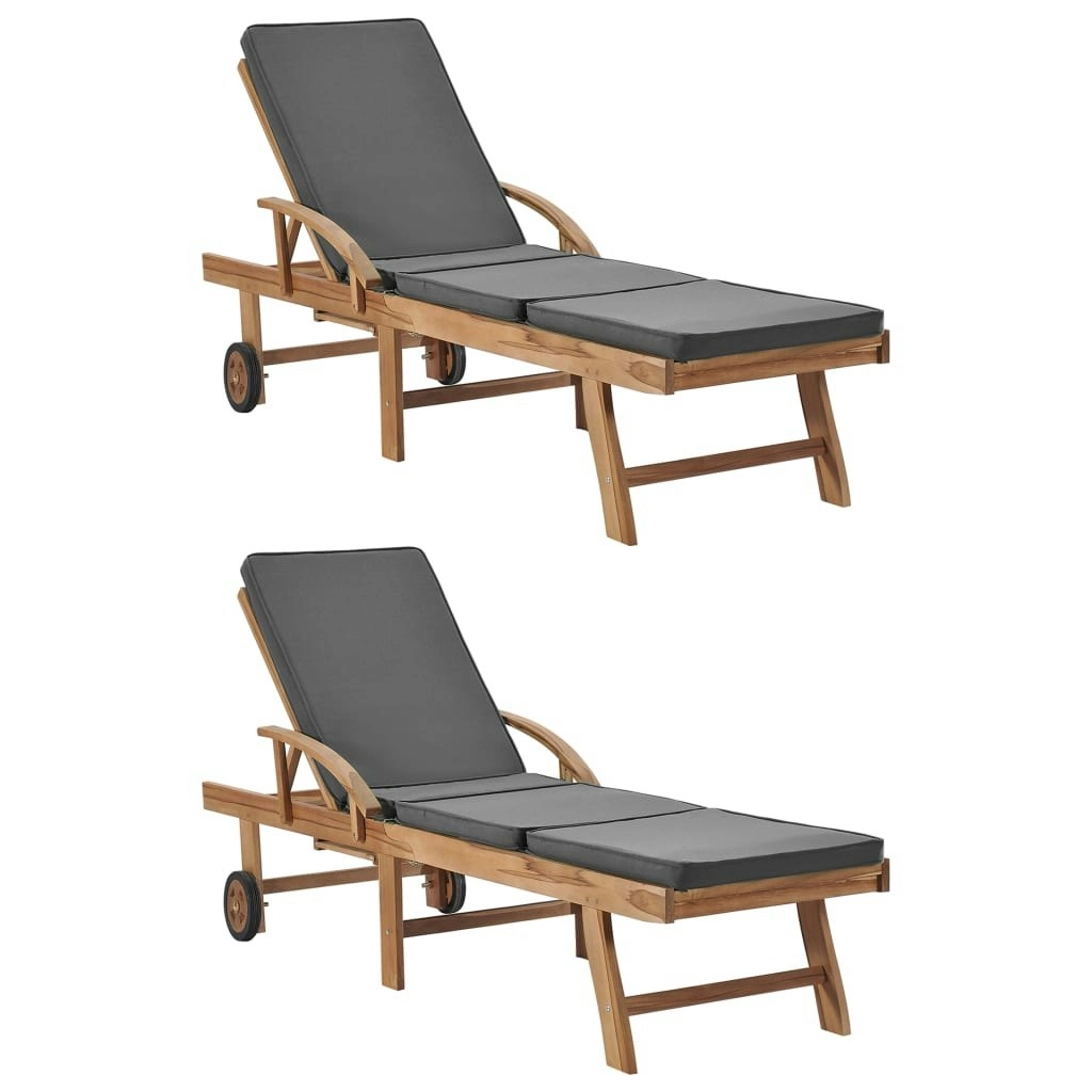 Sun Loungers with Cushions 2 pcs Solid Teak Wood Dark Grey 3054634