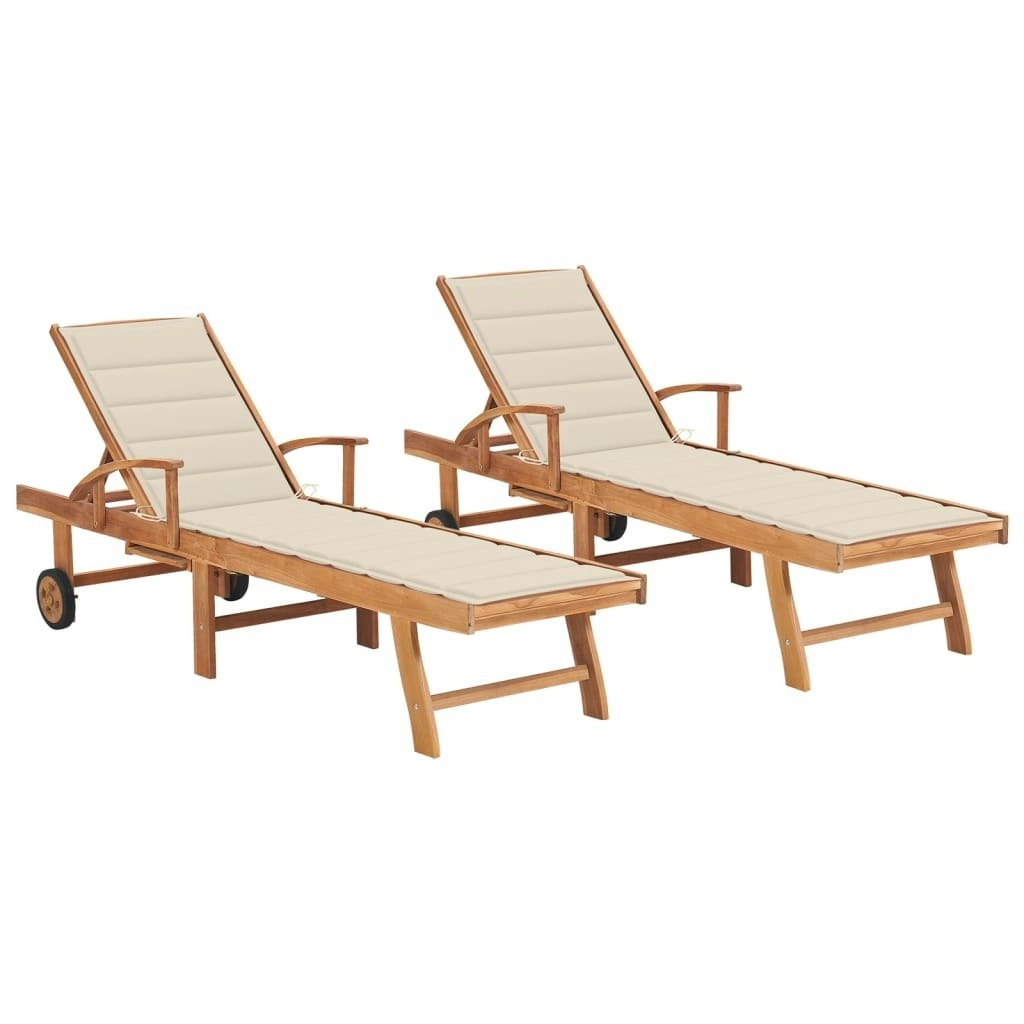 Sun Loungers 2 pcs with Cream Cushion Solid Teak Wood 3073188