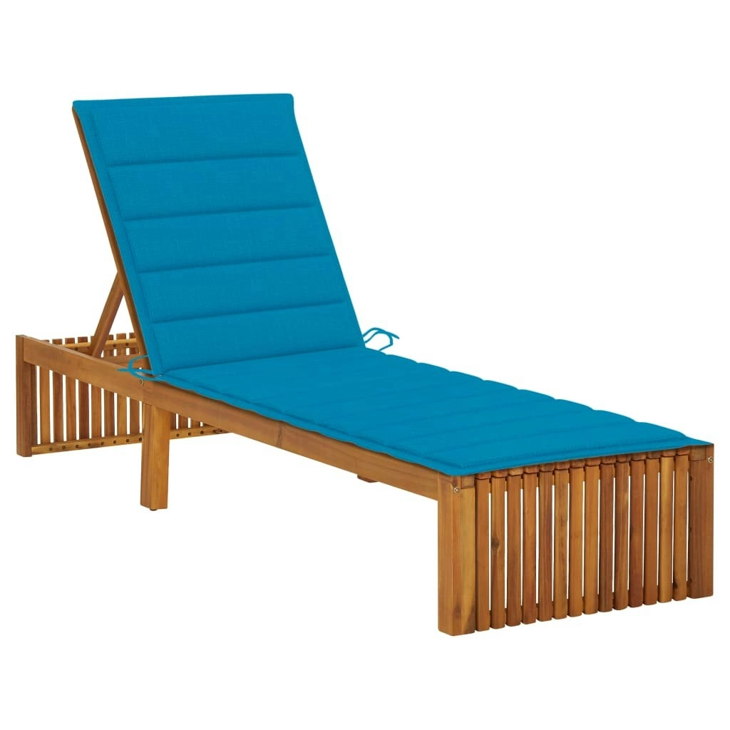 Sun Lounger with Cushion Solid Acacia Wood 3064153