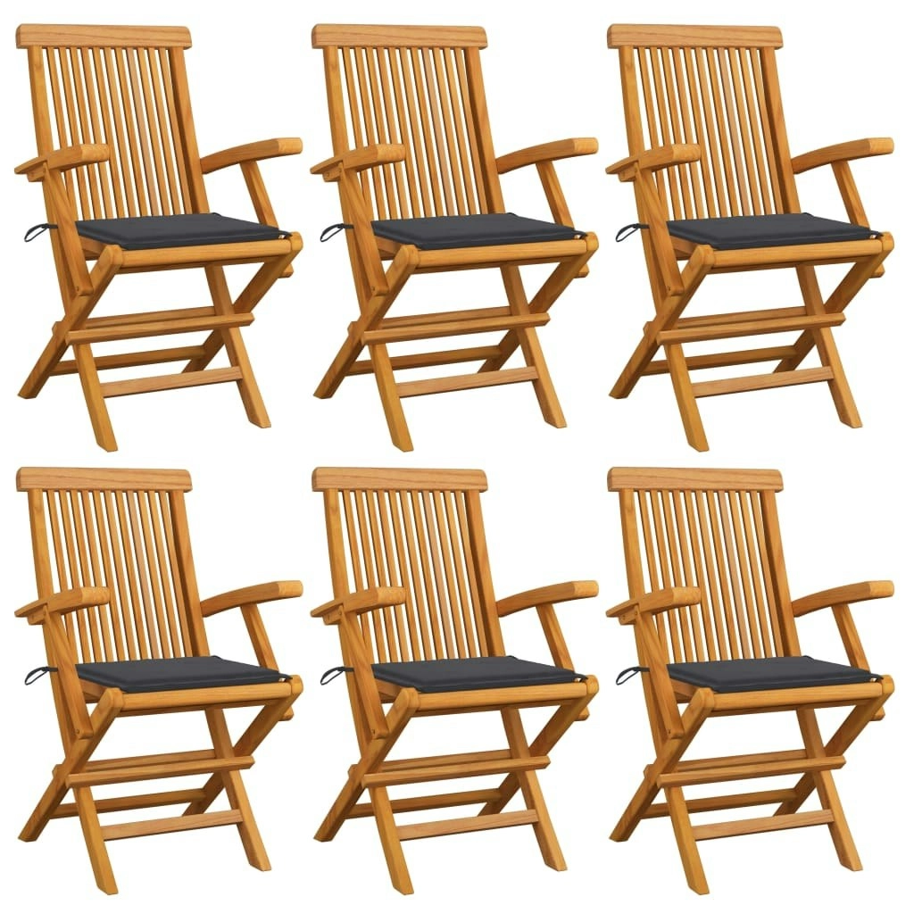 Garden Chairs with Anthracite Cushions 6 pcs Solid Teak Wood 3062541