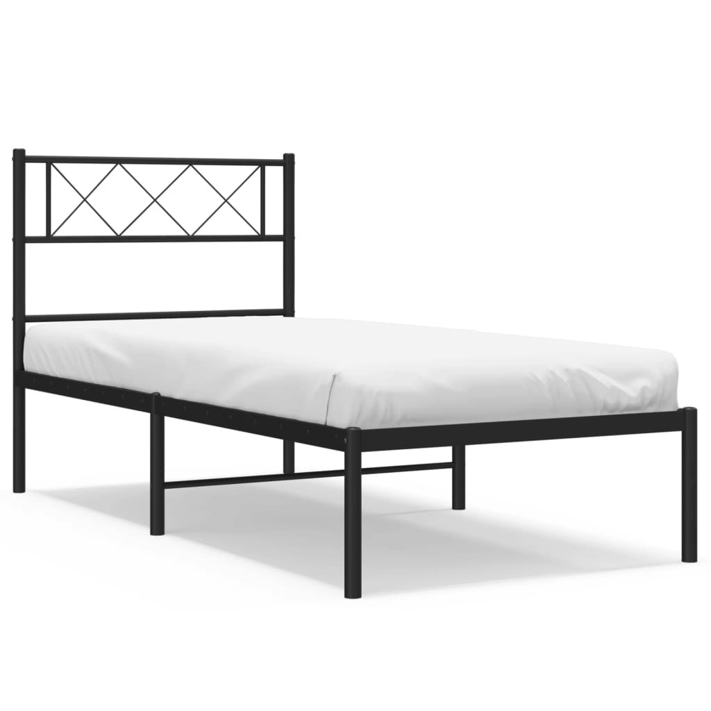 Metal Bed Frame with Headboard Black 92x187 cm Single Size 372269