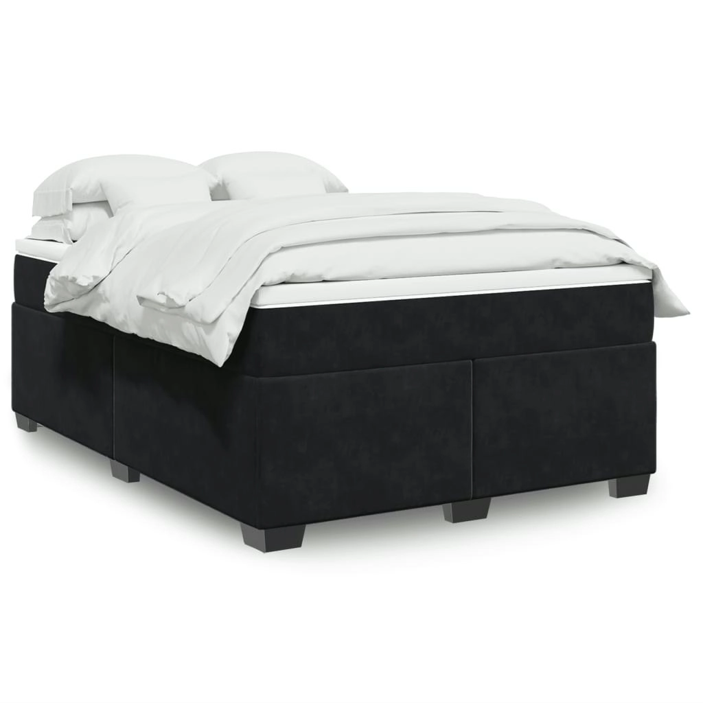 Box Spring Bed with Mattress Black Double Velvet 3285328