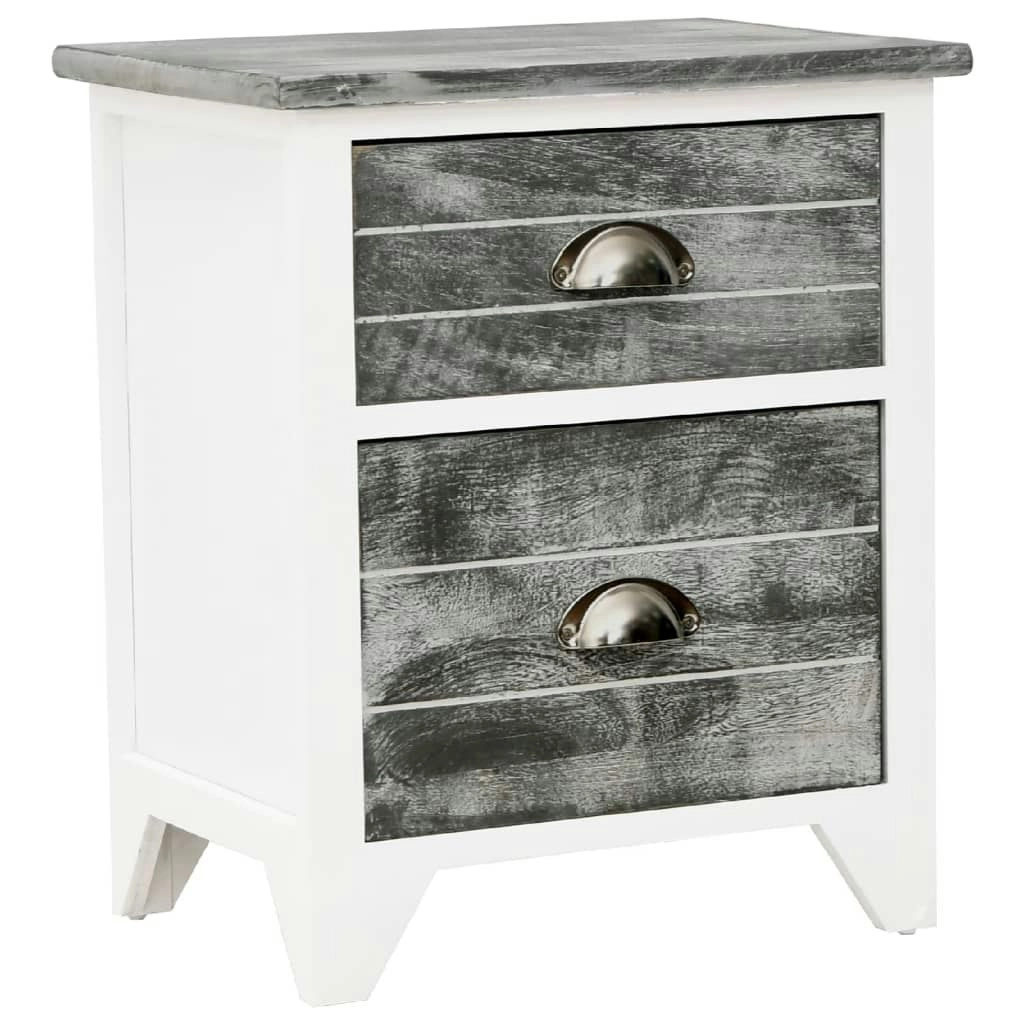 Nightstand Grey and White 38x28x45 cm Paulownia Wood 284047