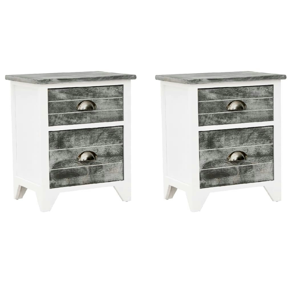 Nightstand 2 pcs with 2 Drawers Grey and White 242041