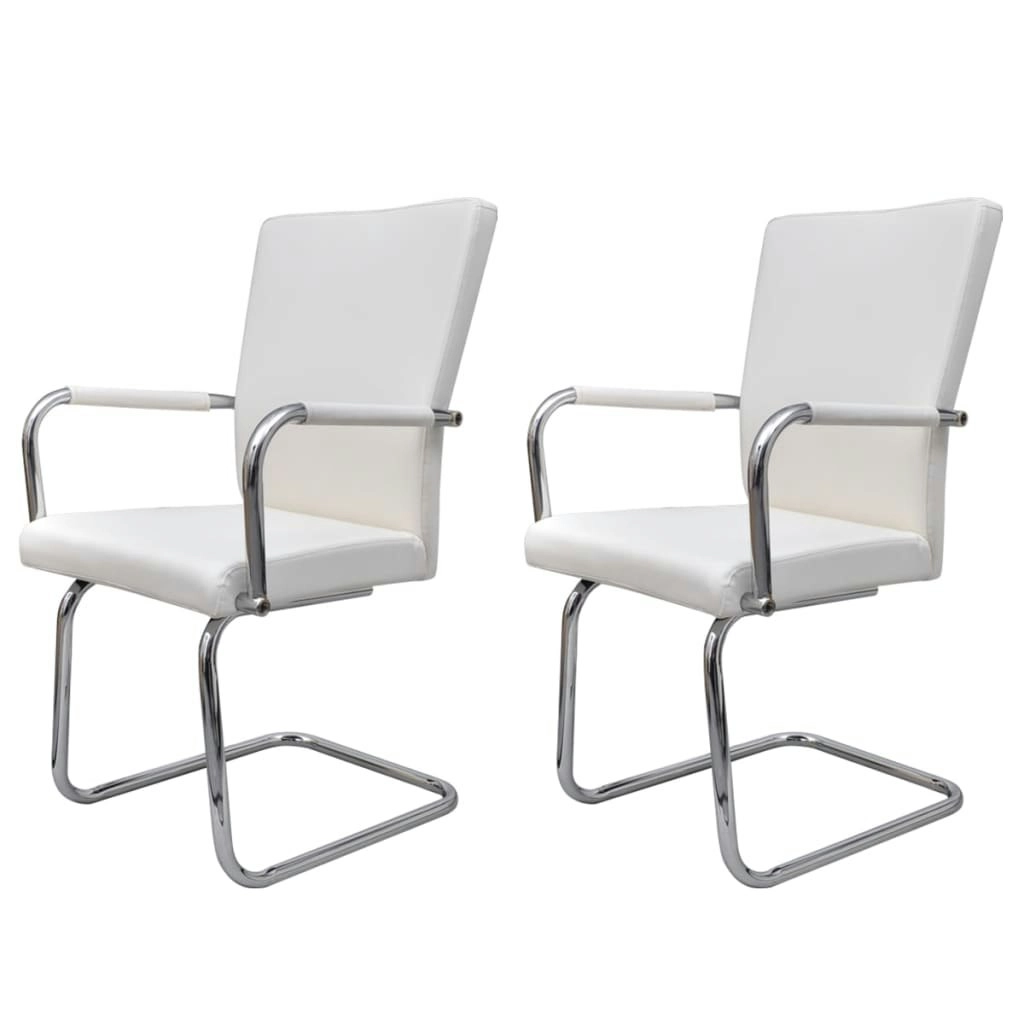 Cantilever Dining Chairs 2 pcs White Faux Leather 240994