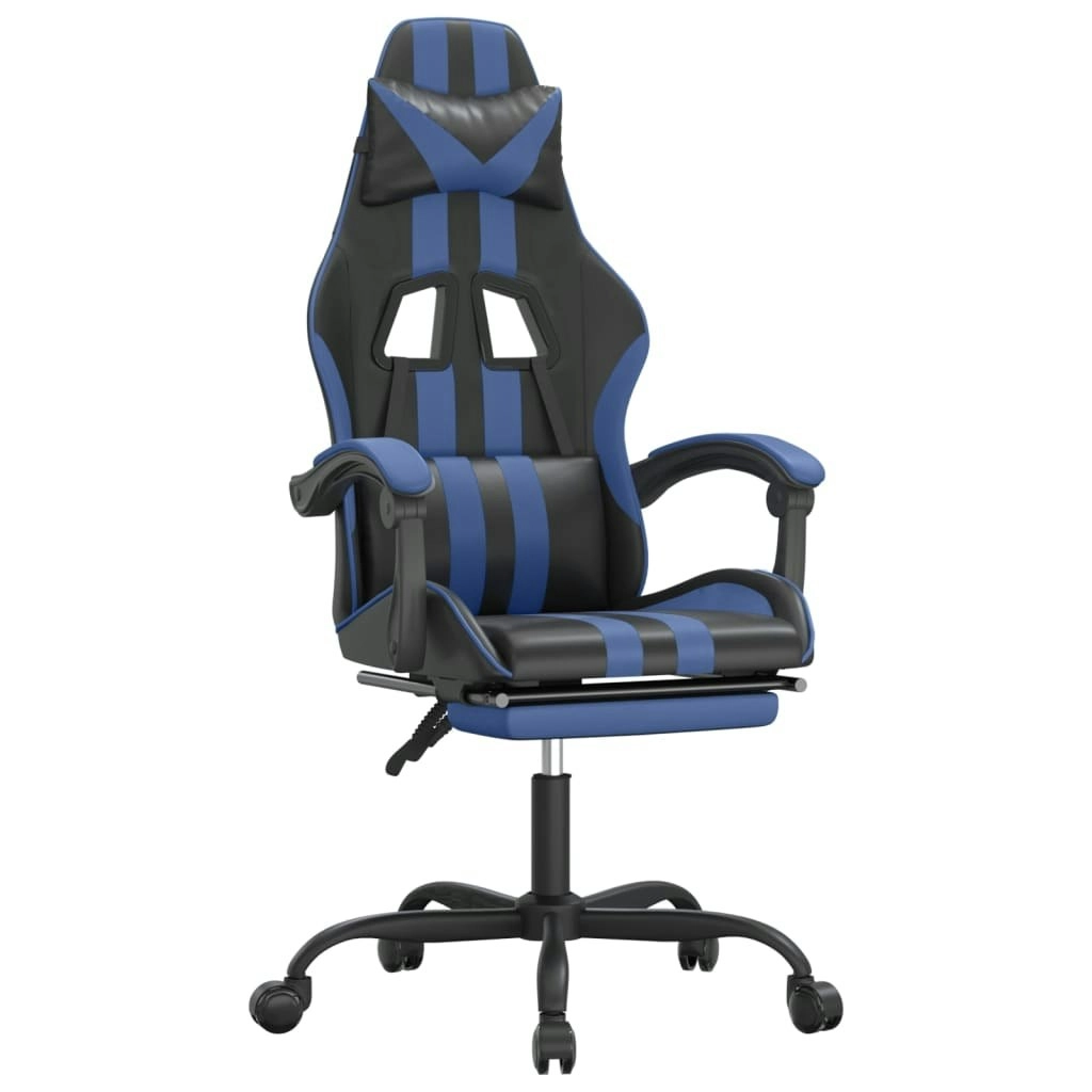 Swivel Gaming Chair with Footrest Black&Blue Faux Leather 349531