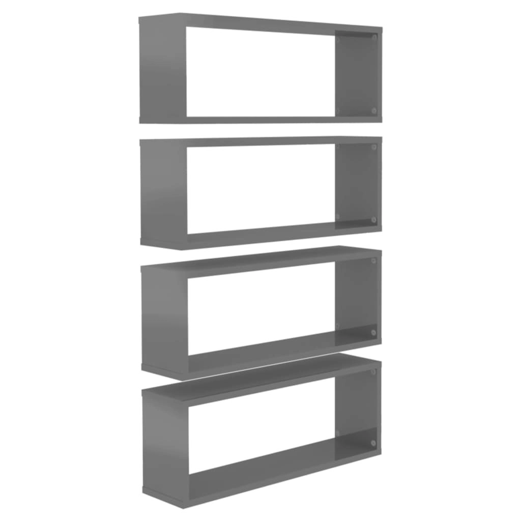 Wall Cube Shelves 4 pcs High Gloss Grey 60x15x23 cm Engineered Wood 807158