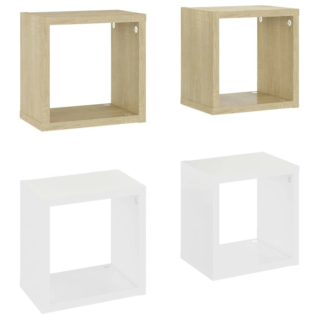 Wall Cube Shelves 4 pcs White and Sonoma Oak 22x15x22 cm 807068