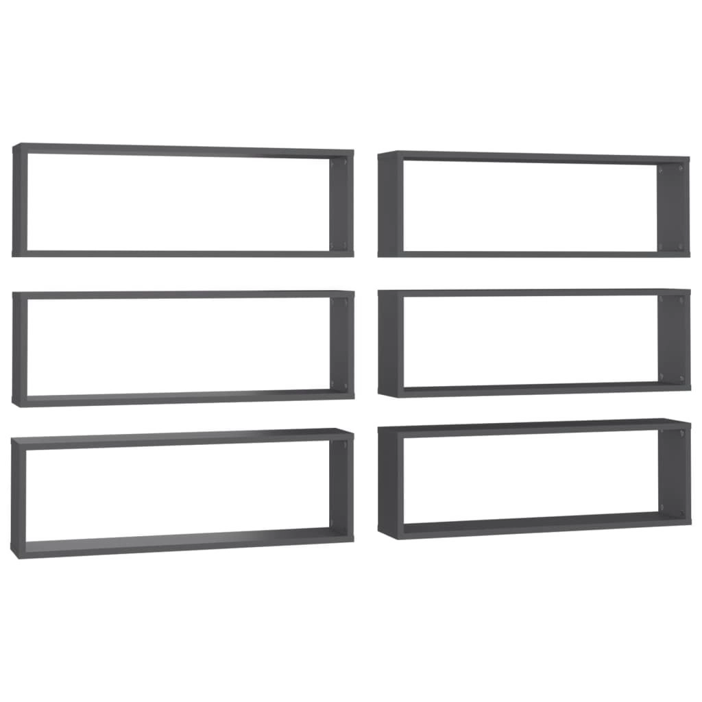 Wall Cube Shelves 6 pcs Grey 80x15x26.5 cm Engineered Wood 807114