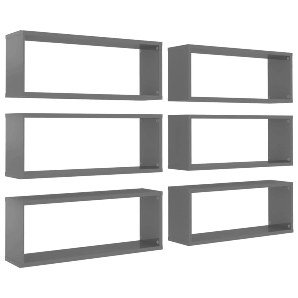 Wall Cube Shelves 6 pcs High Gloss Grey 60x15x23 cm Engineered Wood 807159