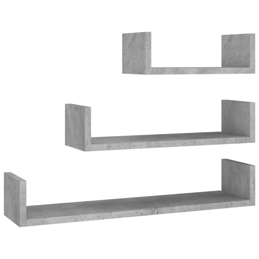 Wall Display Shelf 3 pcs Concrete Grey Engineered Wood 800202