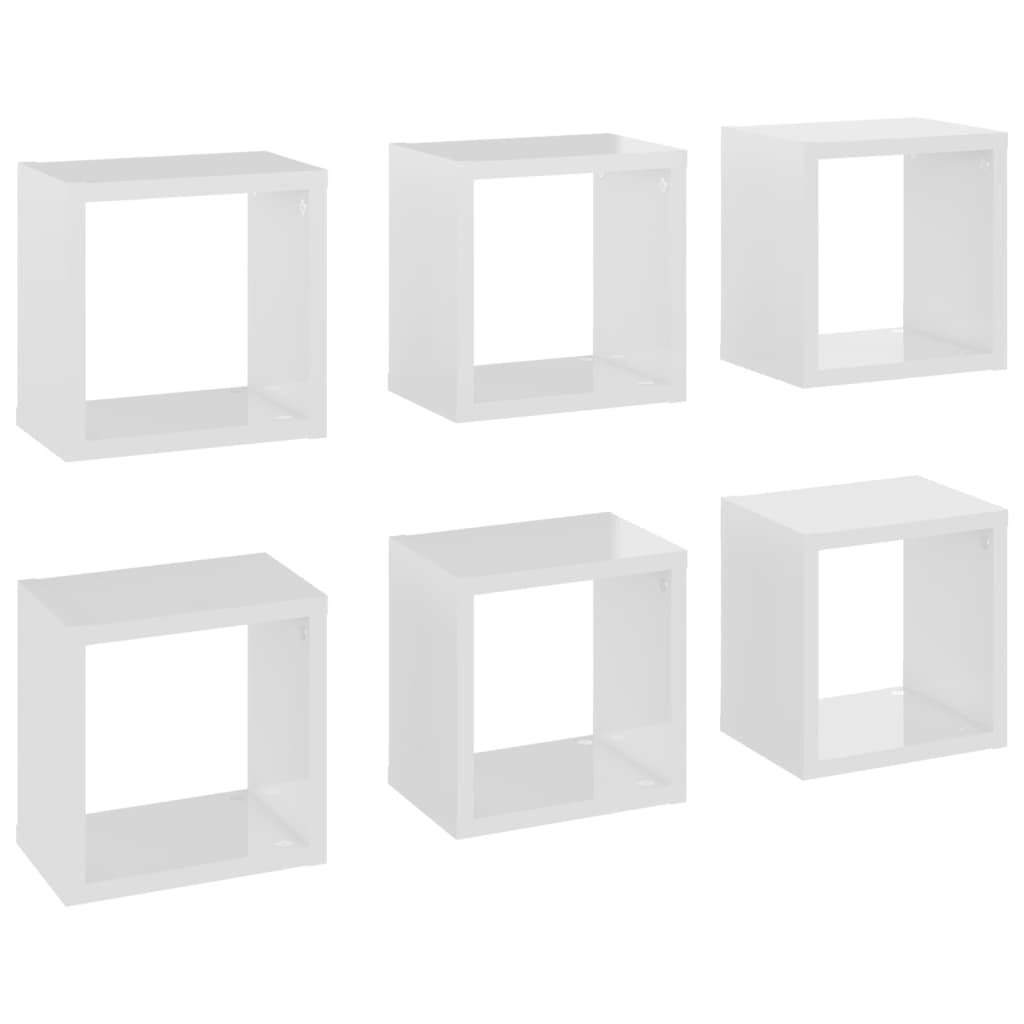 Wall Cube Shelves 6 pcs High Gloss White 22x15x22 cm 807072