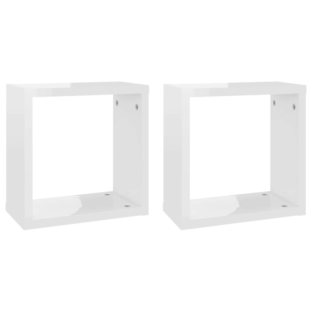 Wall Cube Shelves 2 pcs High Gloss White 30x15x30 cm 807016