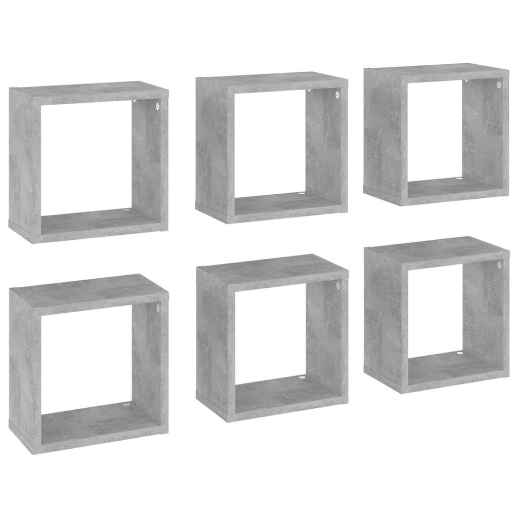 Wall Cube Shelves 6 pcs Concrete Grey 26x15x26 cm 807039