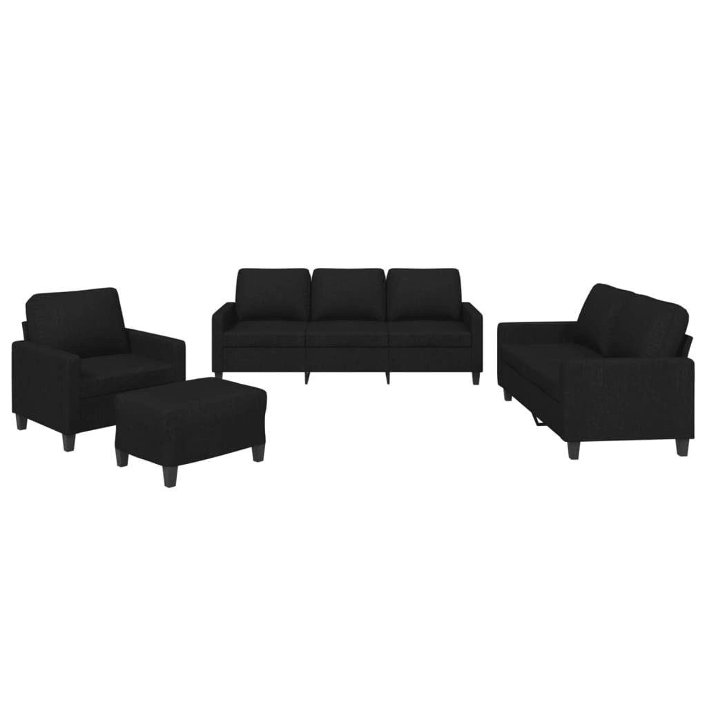 4 Piece Sofa Set with Cushions Black Fabric 3201440