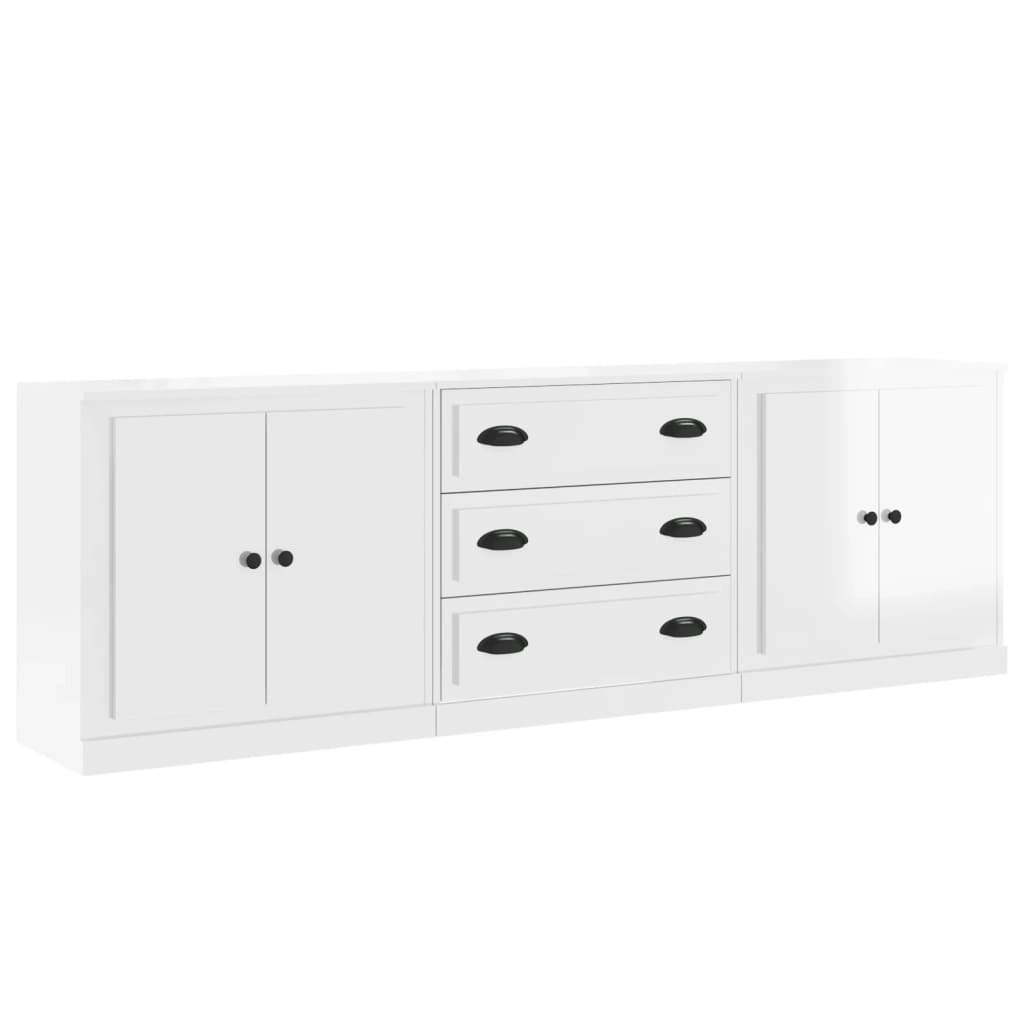 Sideboards 3 pcs High Gloss White Engineered Wood 3185217