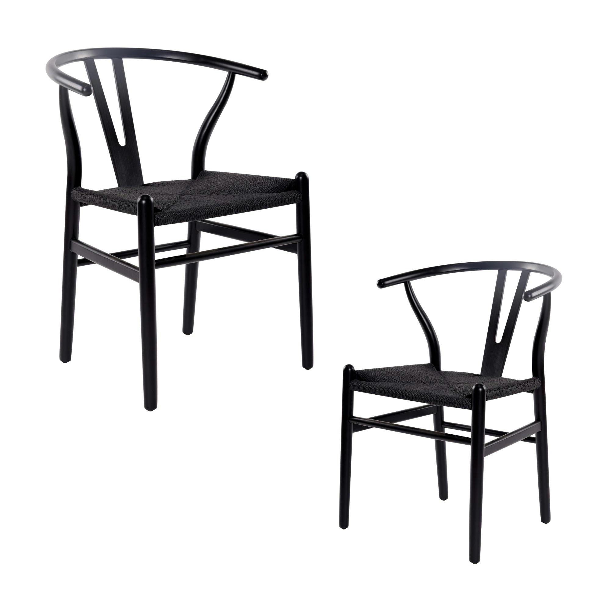 Ark Wishbone 2pc Set Dining Chair Replica Hans Wenger Black