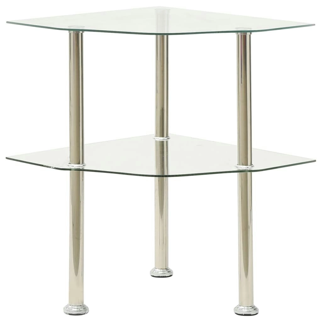 2-Tier Side Table Transparent 38x38x50 cm Tempered Glass 322793