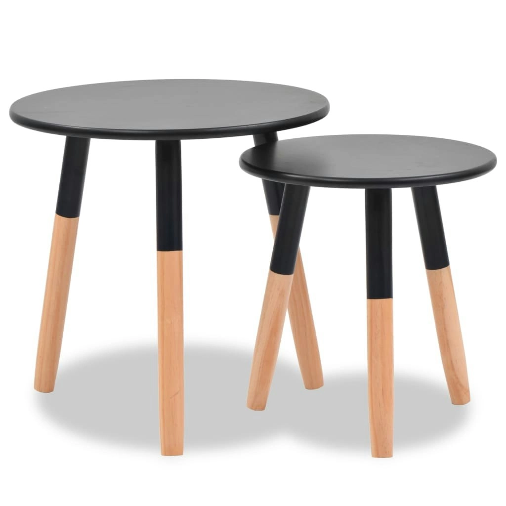 Side Table Set 2 Pieces Solid Pinewood Black 244735