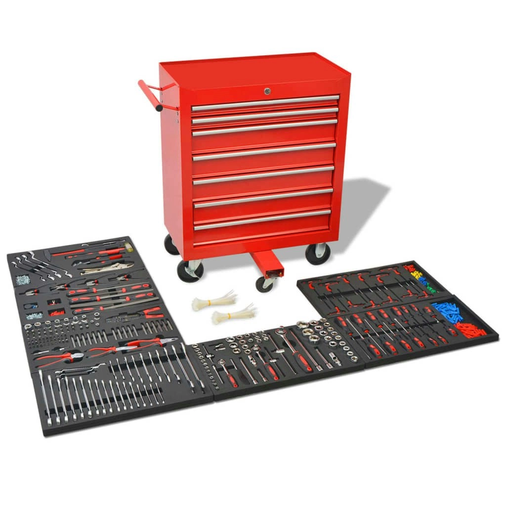 Workshop Tool Trolley with 1125 Tools Steel Red 142248