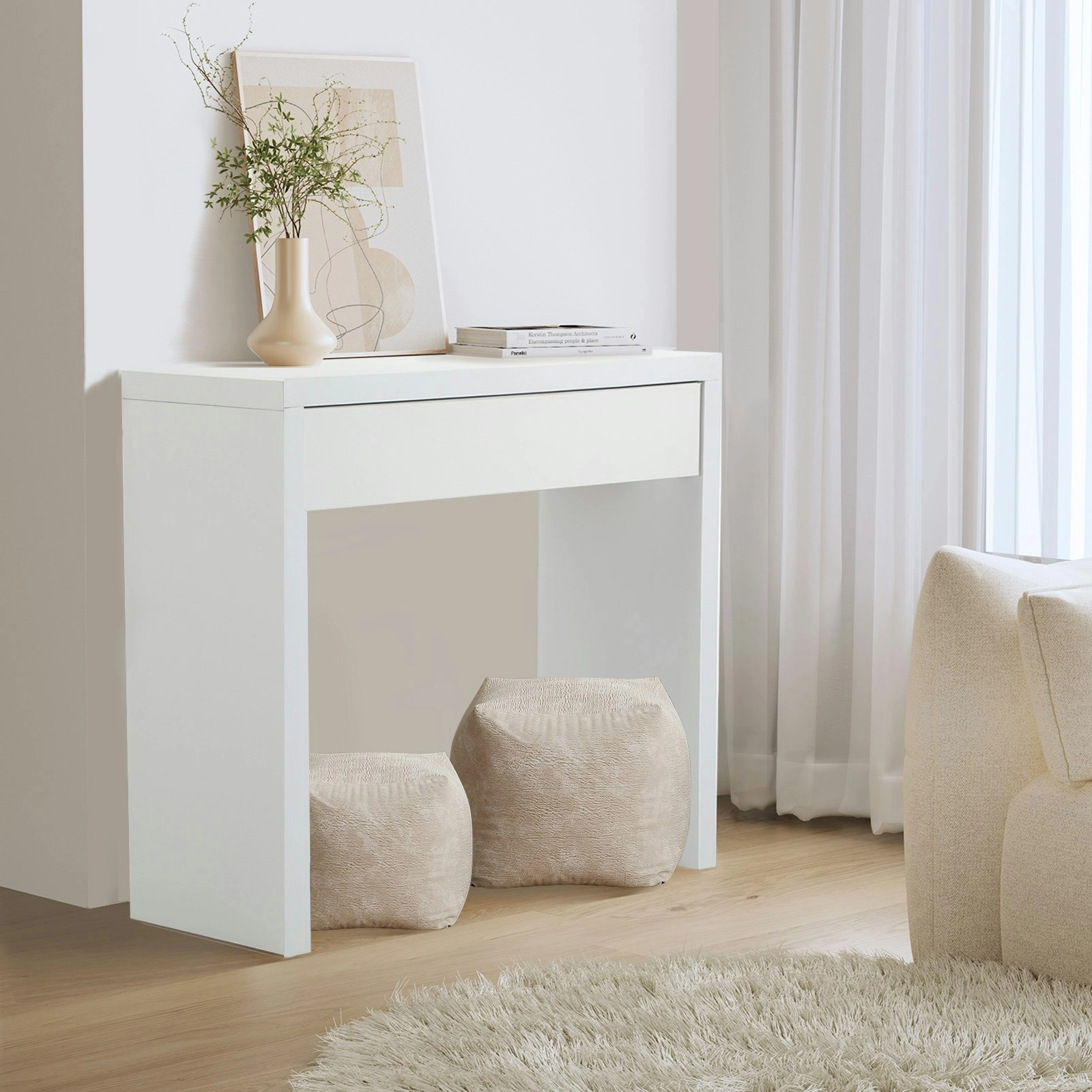 Oikiture Console Table Wood with Drawer White