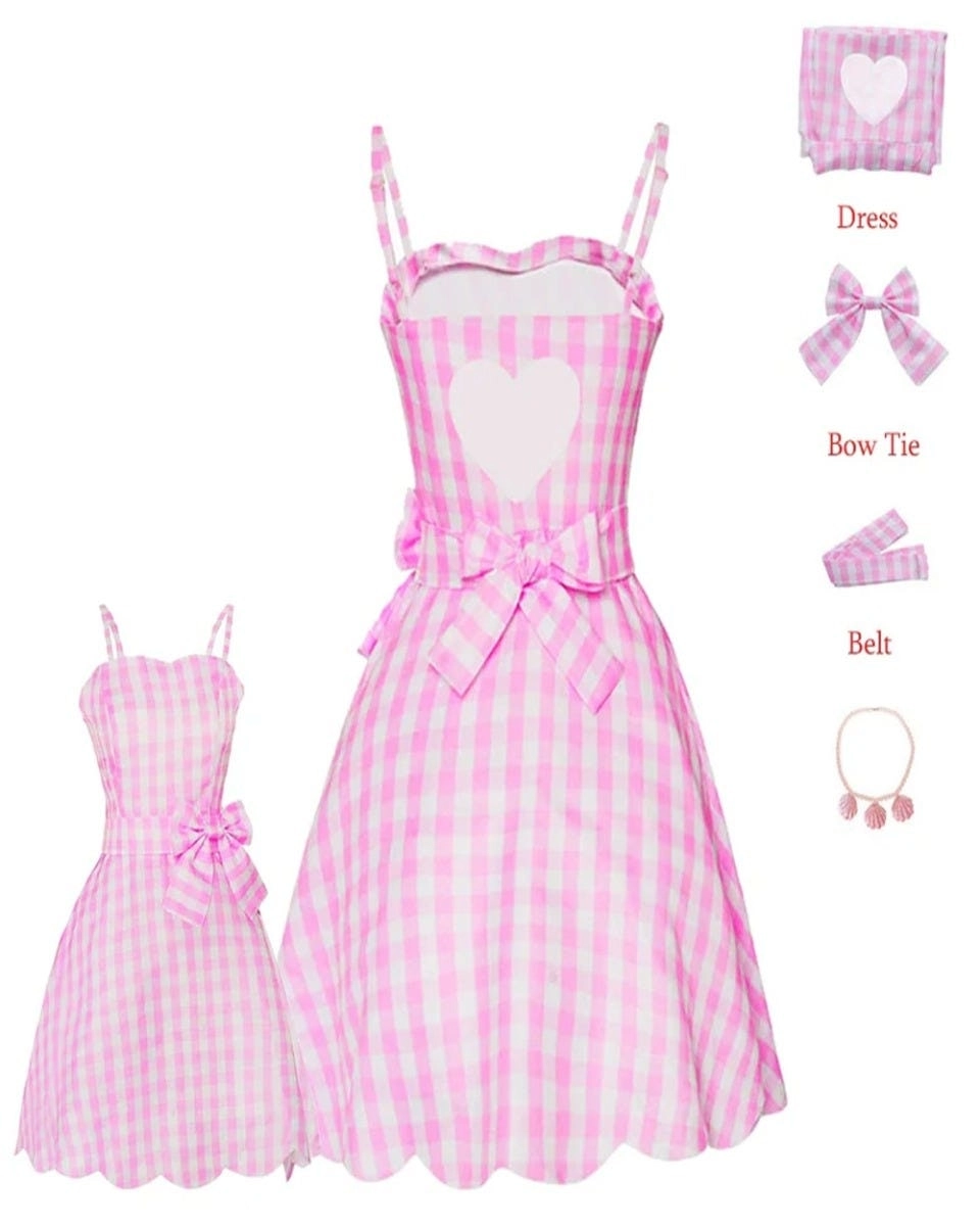 Pink Gingham Short Dress Womens Costume