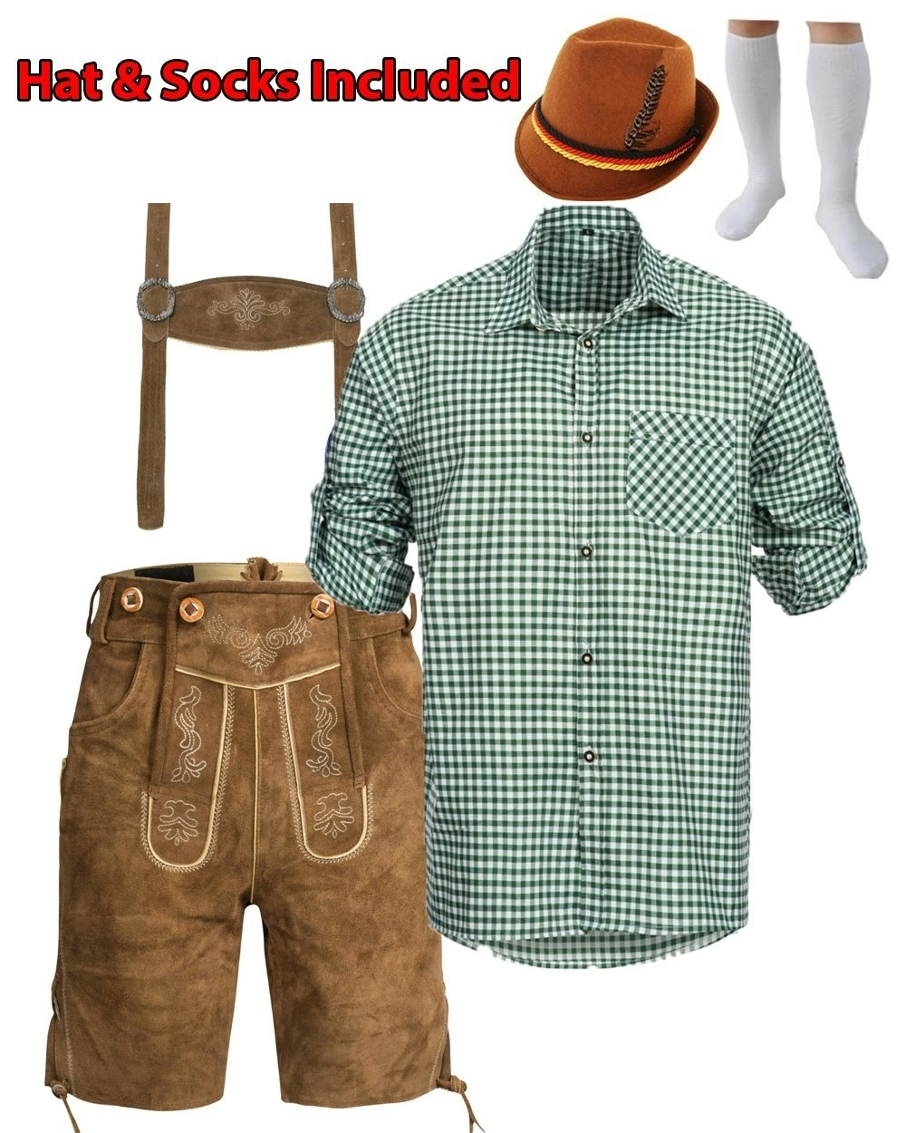 Brown Green Shirt Lederhosen Oktoberfest Mens Costume