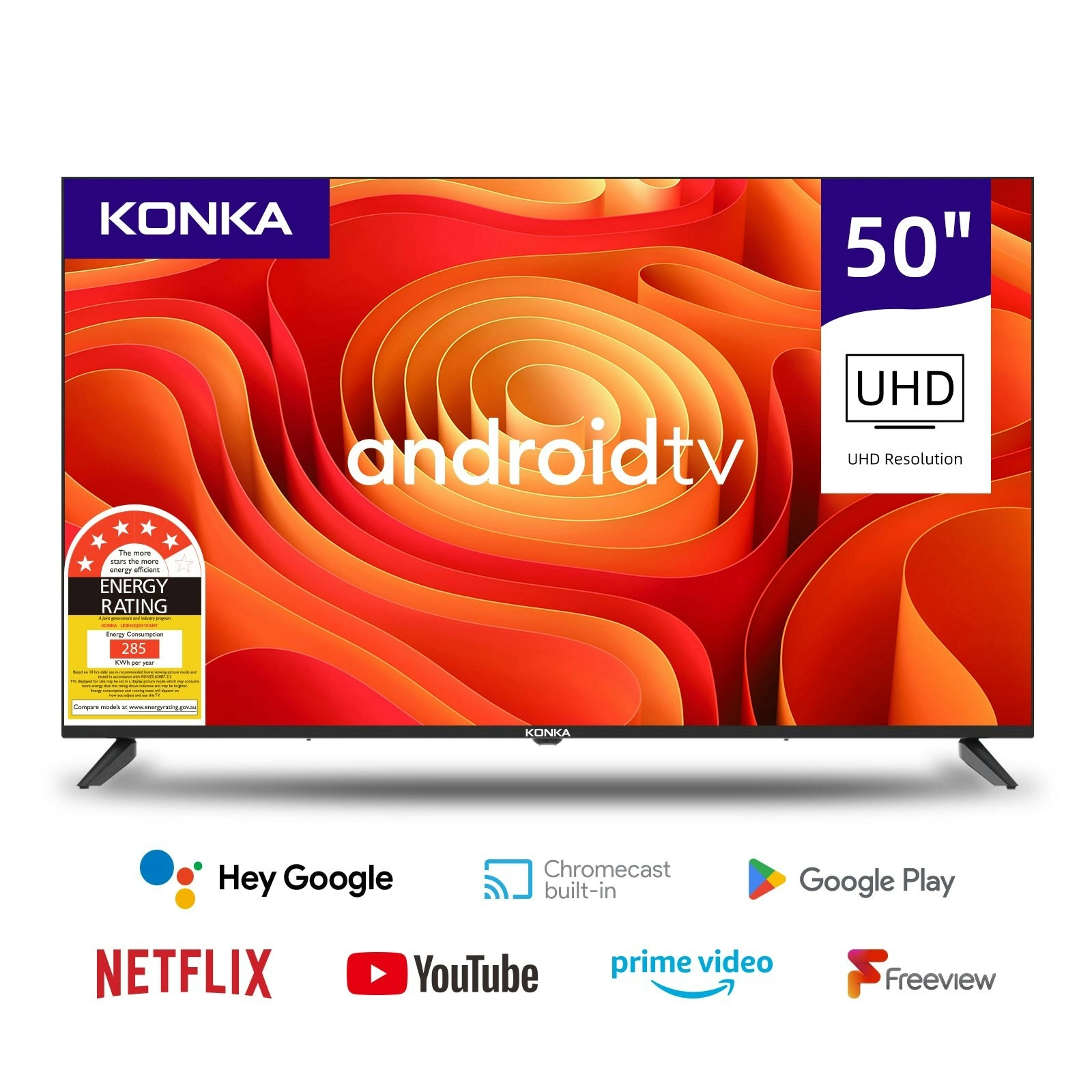 Konka Bezelless 50 inch UHD Android DVB-T2 TV with HBBTV, Youtube, Netflix etc