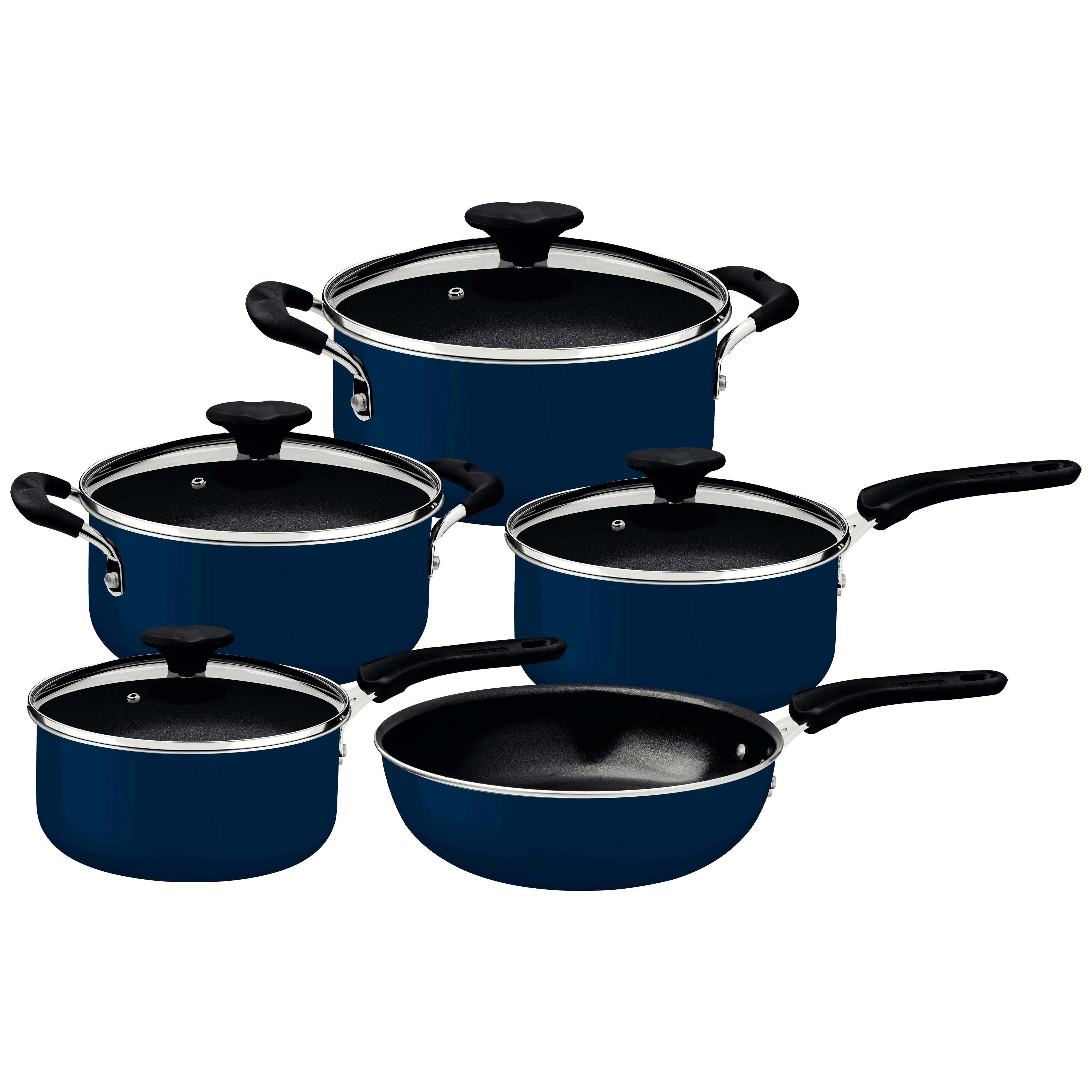 Tramontina Tunis 5-Piece Aluminum Cookware Set with Ceramic Internal Coating and Mediterranean Blue Silicone Exterio