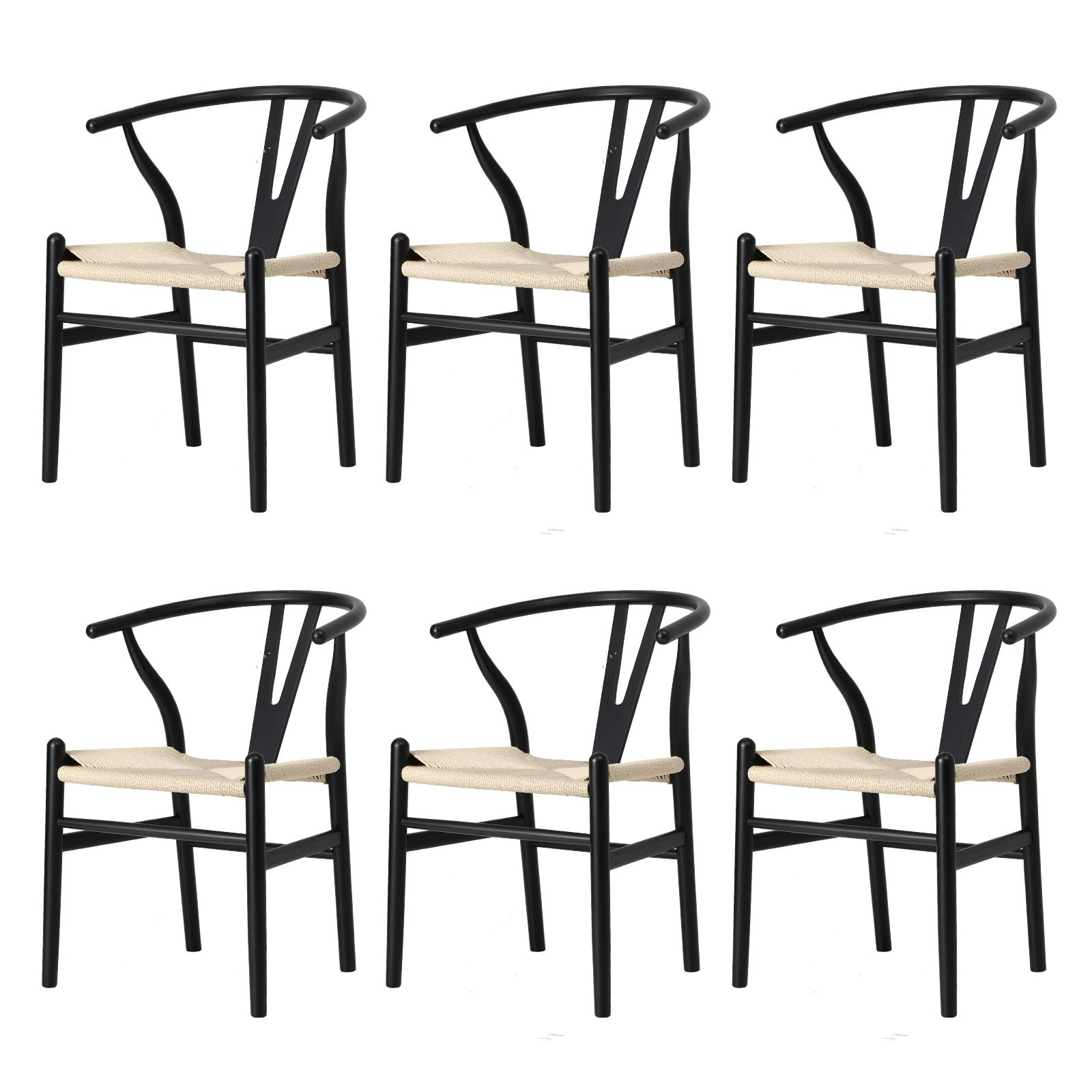 Oikiture 6xDining Chair Wooden Hans Wegner Chair Wishbone Cafe Lounge Seat Black