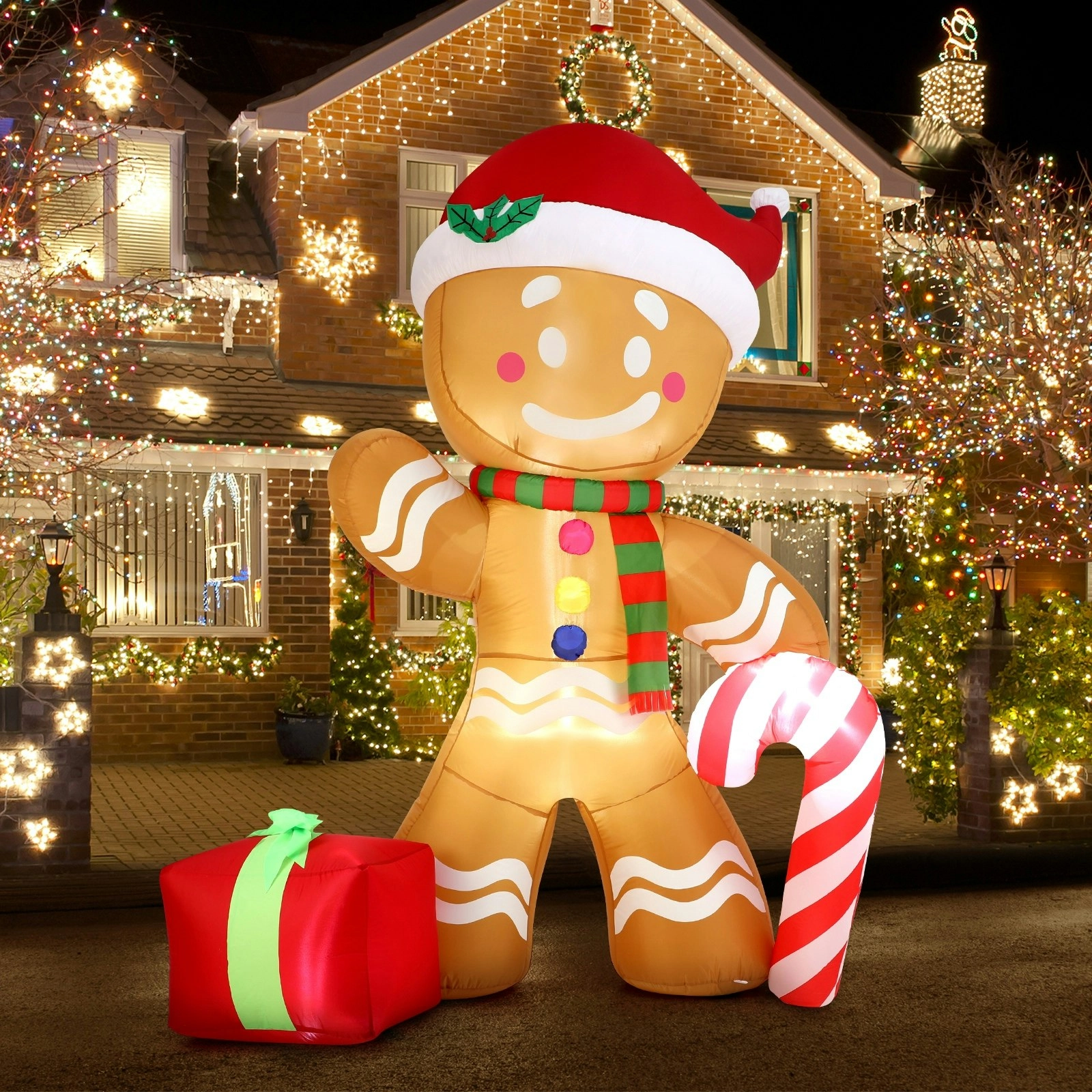 Mazam 2.4M Christmas Inflatable Gingerbread Man LED Lights Outdoor Decoration