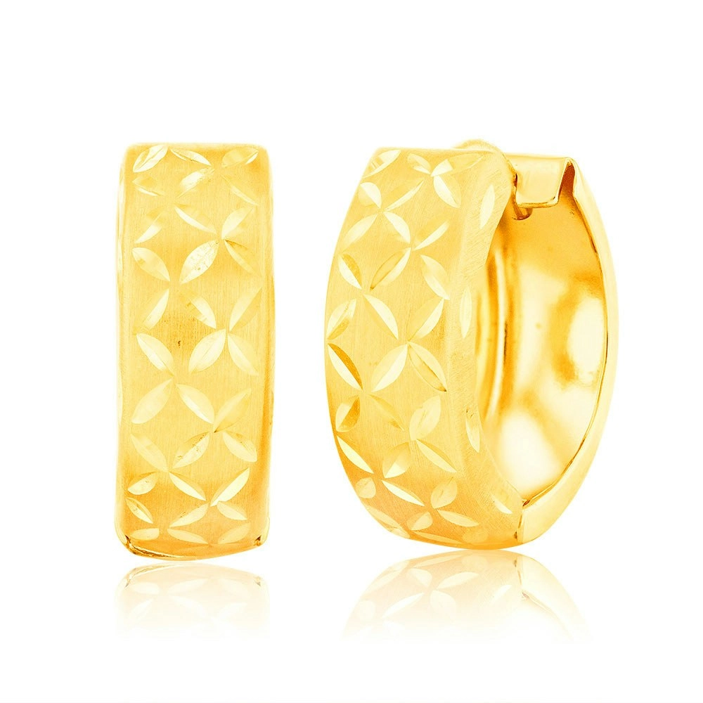 9ct Yellow Gold Dicut Huggie Hoop Earrings