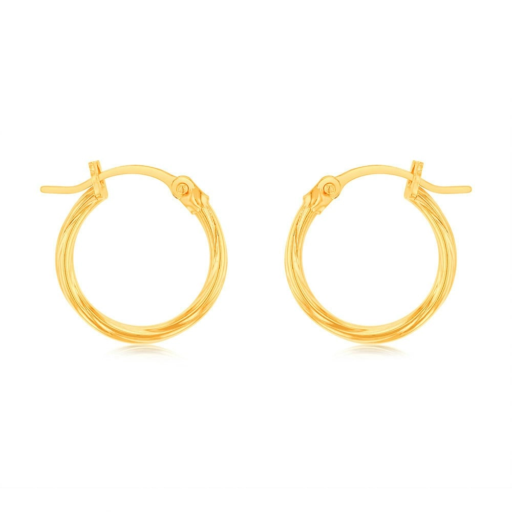 9ct Yellow Gold Twist 10mm Hoop Earrings