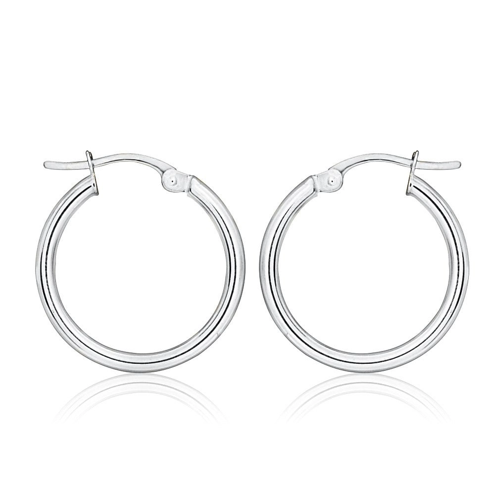 9ct White Gold Plain 15mm Hoops